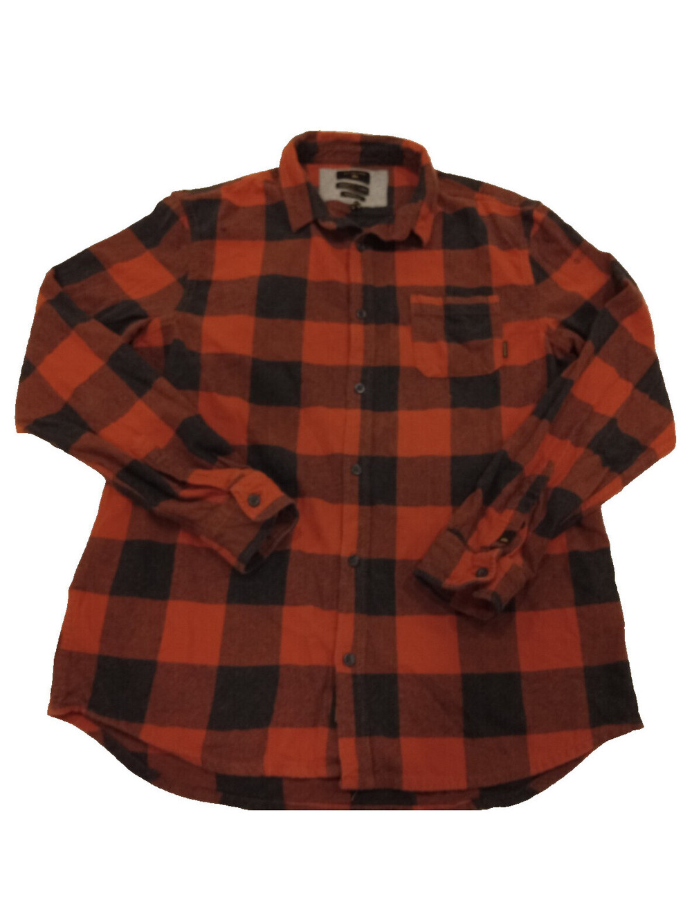 Quiksilver Flannel Shirt Mens Large Red Black Buffalo Plaid Modern Fit Long L